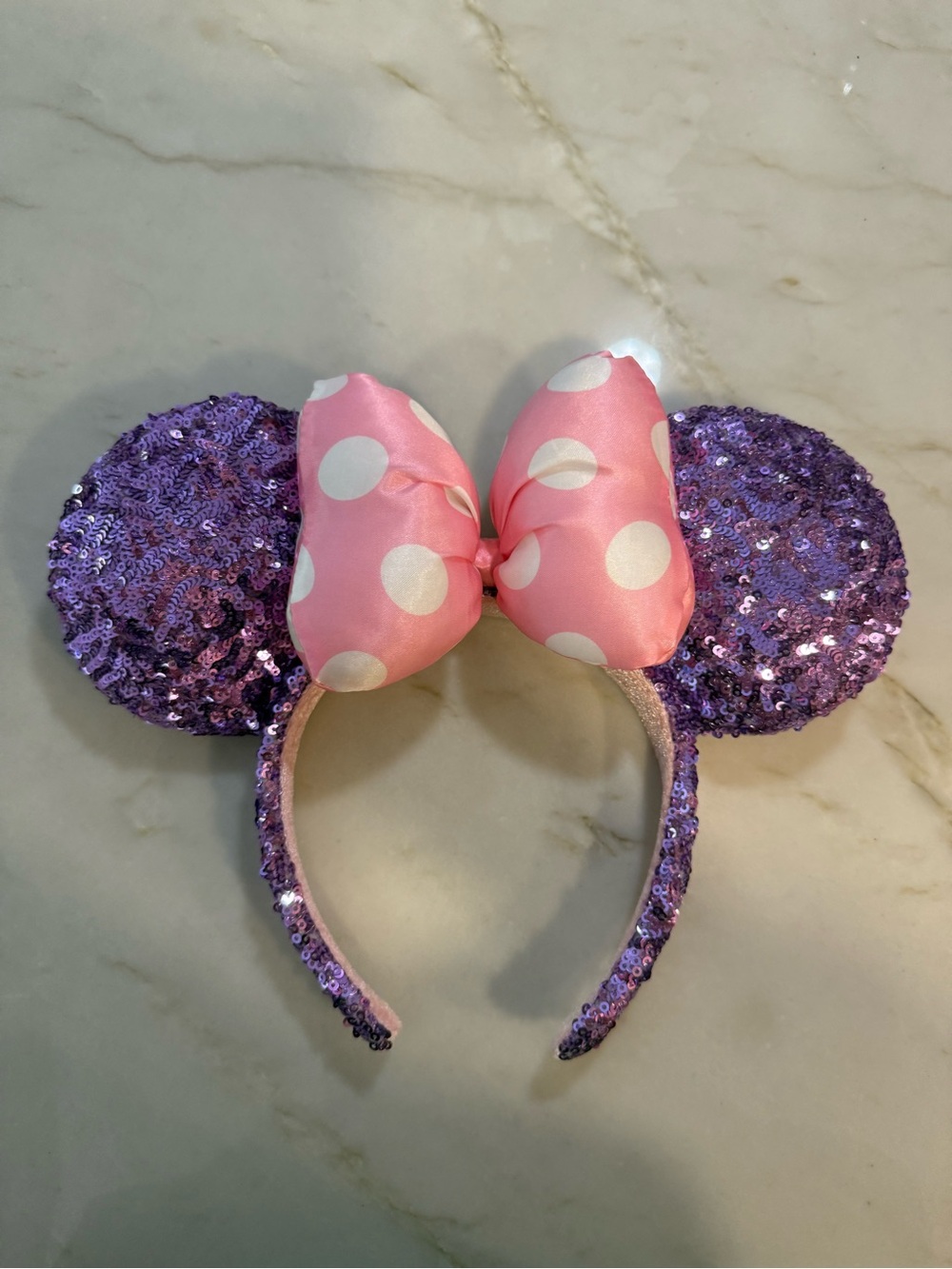 Sequin Minnie Ears Headband with Pink Polka Dot Bow
